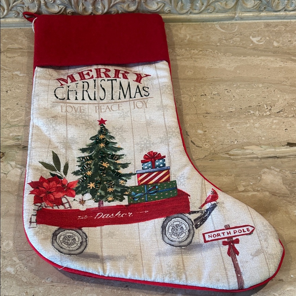 NWT Holiday 'Merry Christmas' Red & Cream Stocking
